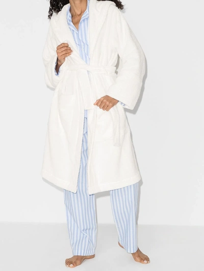 Shop Tekla Hooded Dressing Gown In White