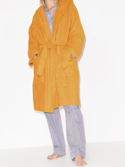 Shop Tekla Hooded Organic Cotton Dressing Gown In Yellow