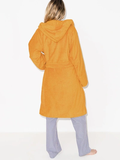 Shop Tekla Hooded Organic Cotton Dressing Gown In Yellow