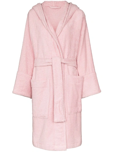Shop Tekla Hooded Dressing Gown In Pink