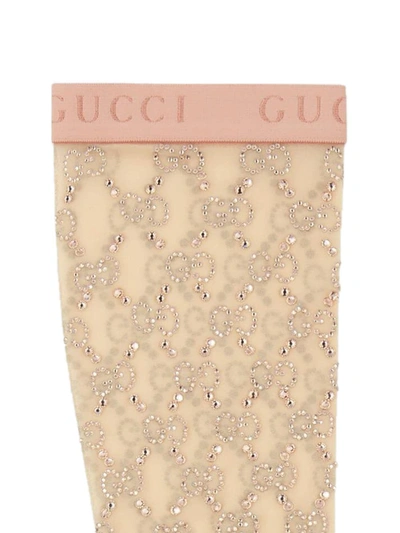 Shop Gucci Gg Crystal-embellished Socks In Neutrals