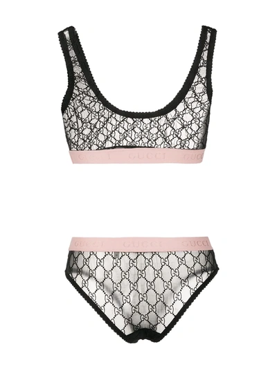 Shop Gucci Tulle Jacquard Bra Set In Black