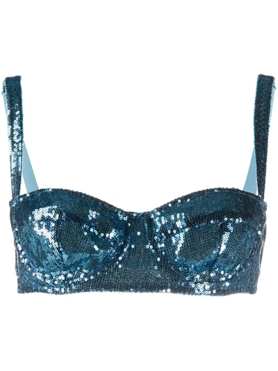 Shop Dolce & Gabbana Sequined Balcony Bra In Blue