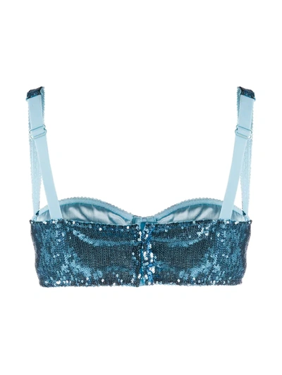 Shop Dolce & Gabbana Sequined Balcony Bra In Blue