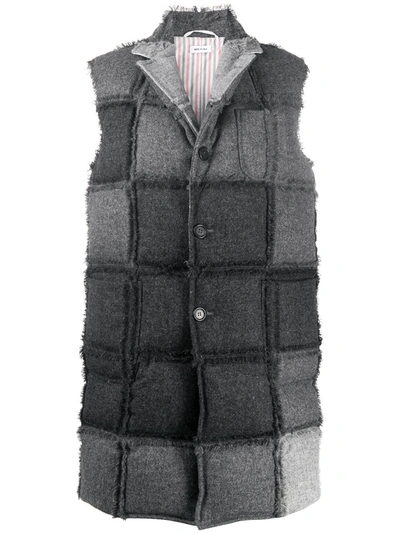 Shop Thom Browne Shetland Wool Padded Patchwork Check Coat In Grey