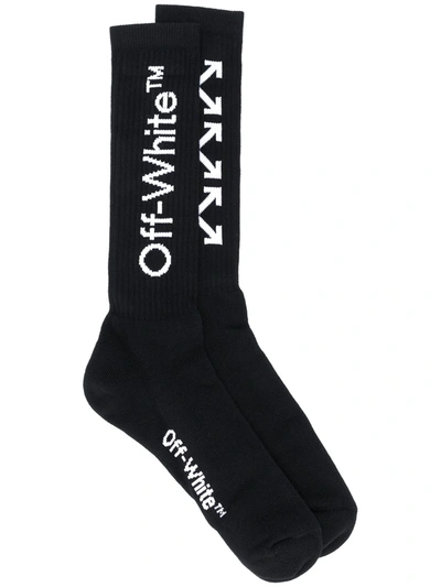 Shop Off-white Mid-length Arrows Logo Socks In Black