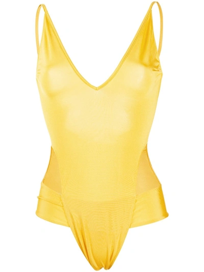 Shop Rick Owens Cut-out Detail Open Back Bodysuit In Yellow