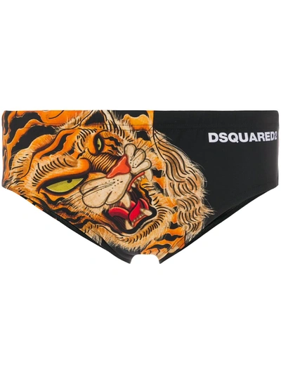 Shop Dsquared2 Tiger-print Briefs In Black