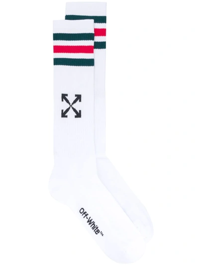 Shop Off-white Stripe-detail Sports Socks In White