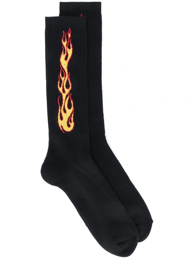 Shop Palm Angels Flames Socks In Black