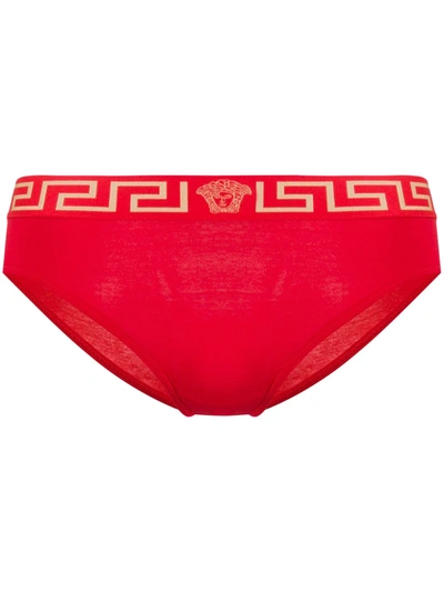 Shop Versace Greca Border Briefs In Red