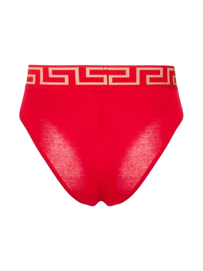 Shop Versace Greca Border High-waisted Briefs In Red