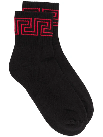 Shop Versace Greca Cuff Socks In Black