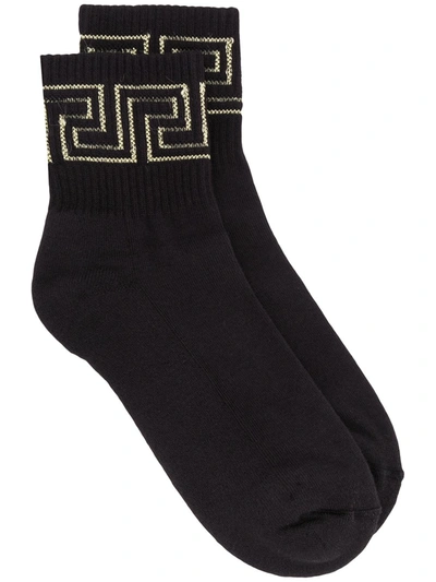 Shop Versace Greca Cuff Socks In Black