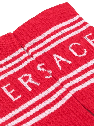 Shop Versace Logo Stripe Socks In Red