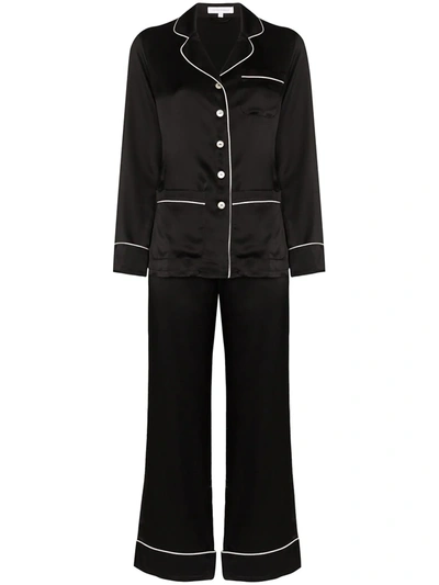 Shop Olivia Von Halle Coco Silk Pyjama Set In Black