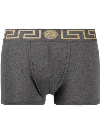 Shop Versace Greca Border Boxer Briefs In Grey