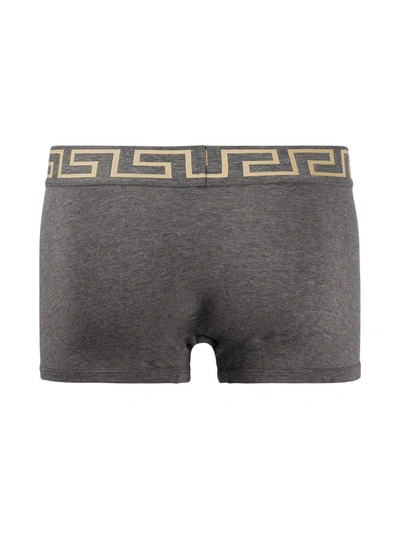 Shop Versace Greca Border Boxer Briefs In Grey