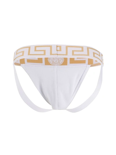 Shop Versace Greca Border Jockstrap In White