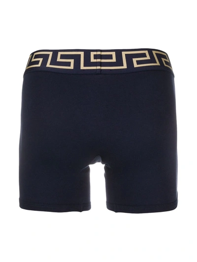 Shop Versace Greca Border Boxer Briefs In Blue