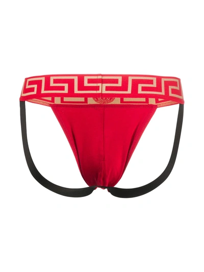 Shop Versace Greca Border Jockstrap In Red