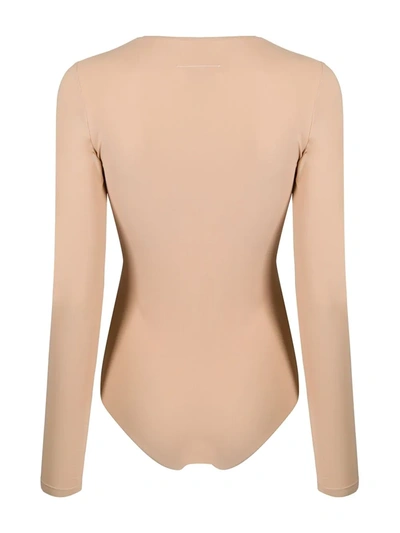 Shop Mm6 Maison Margiela Logo-print Long-sleeve Bodysuit In Neutrals