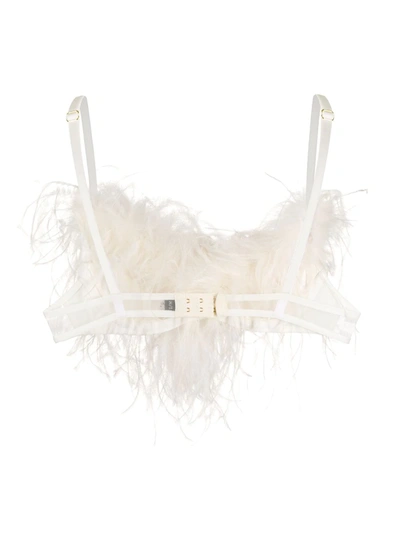 Shop Gilda & Pearl Feather-detail Esme Bra In White