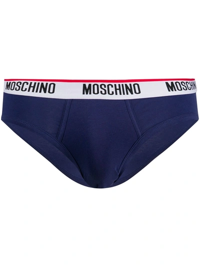 Shop Moschino Logo Waistband Briefs In Blue