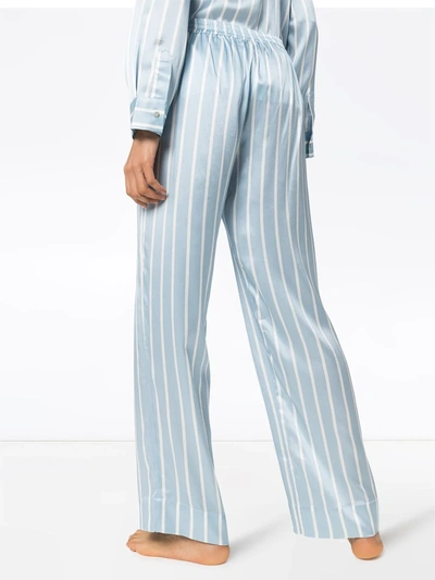 Shop Asceno London Stripe Pyjama Bottoms In Blue
