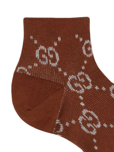 Shop Gucci Gg Embroidered Socks In Brown