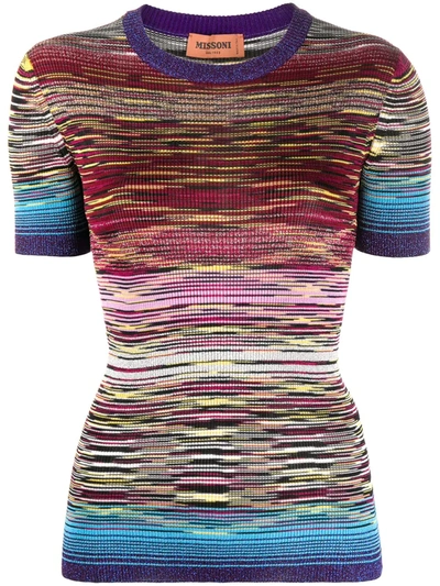 Shop Missoni Striped Ribbed Top In Red