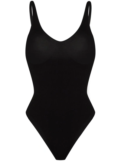 Shop Skin Thong-style V-neck Bodysuit In Black