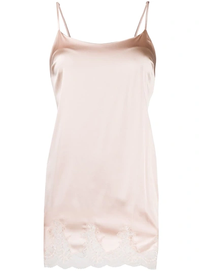 Shop Fleur Of England Silk Slip With Lace Hem In Pink