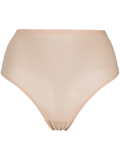 Shop Chantelle Softstretch High-waisted Thong In Neutrals