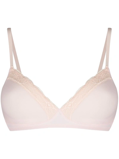 Shop Hanro Lace Trim Wireless Bra In Neutrals