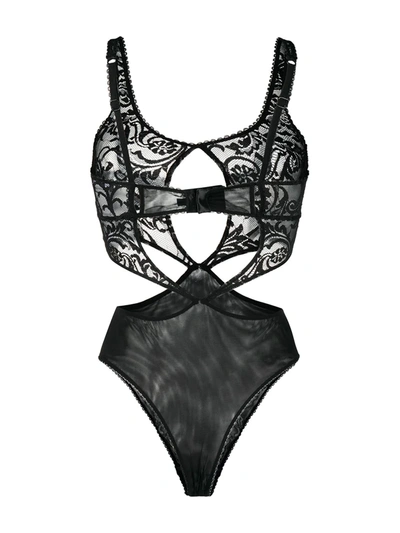 Shop Versace Sheer Lace Cut-out Body In Black
