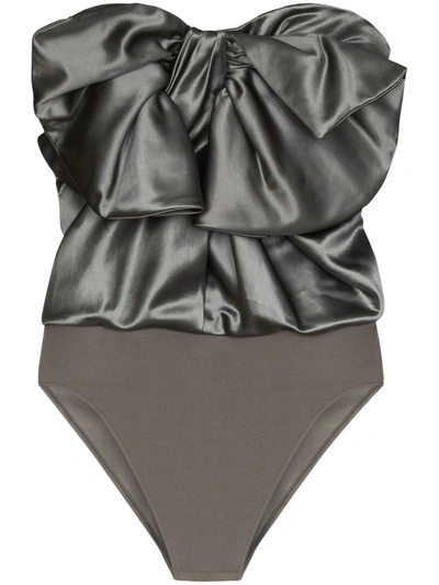 Shop Alexandre Vauthier Bodysuit Bow Top In Grey