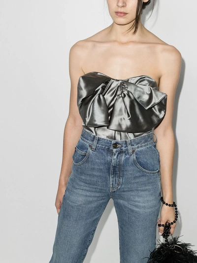 Shop Alexandre Vauthier Bodysuit Bow Top In Grey