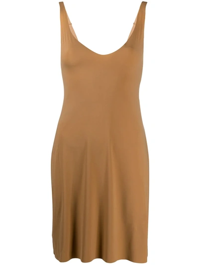 Shop Wolford U-neck Slip Shape Dress In Brown