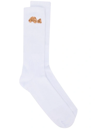 Shop Palm Angels Teddy-embroidered Mid-calf Socks In White