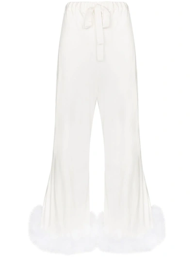 Shop Sleeper Boudoir Feather-hem Trousers In White