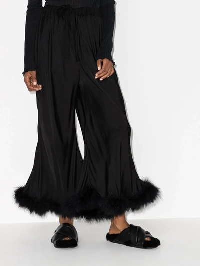 Shop Sleeper Boudoir Feather Trim Flared Trousers In Black