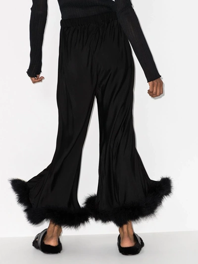 Shop Sleeper Boudoir Feather Trim Flared Trousers In Black