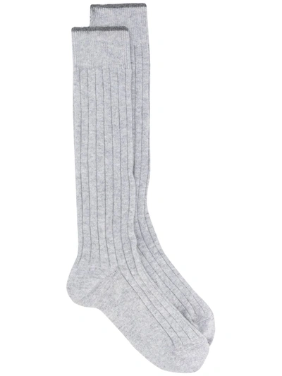 Shop Brunello Cucinelli Ribbed High Socks In Grey