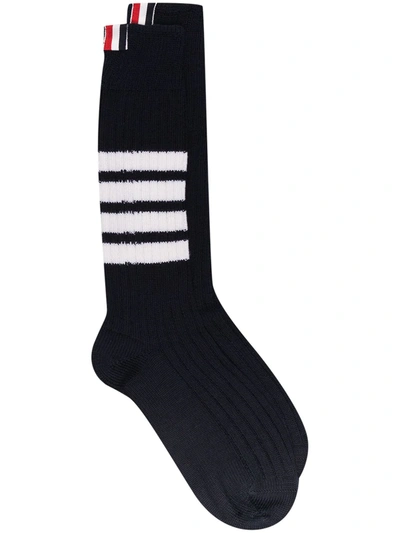 Shop Thom Browne 4-bar Stripe Cotton Socks In Blue