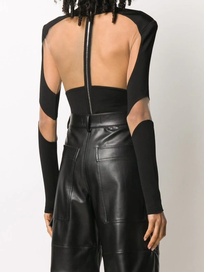 Shop Balmain Transparent Panels Bodysuit In Black