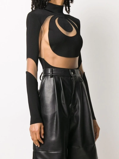 Shop Balmain Transparent Panels Bodysuit In Black