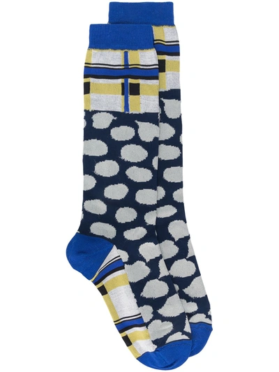 Shop Marni Check Pattern Socks In Blue