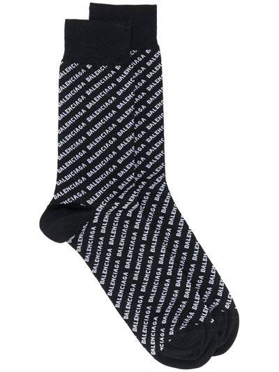 Shop Balenciaga Logo-embroidered Socks In Black