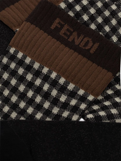 Shop Fendi Jacquard Gingham-print Socks In Brown